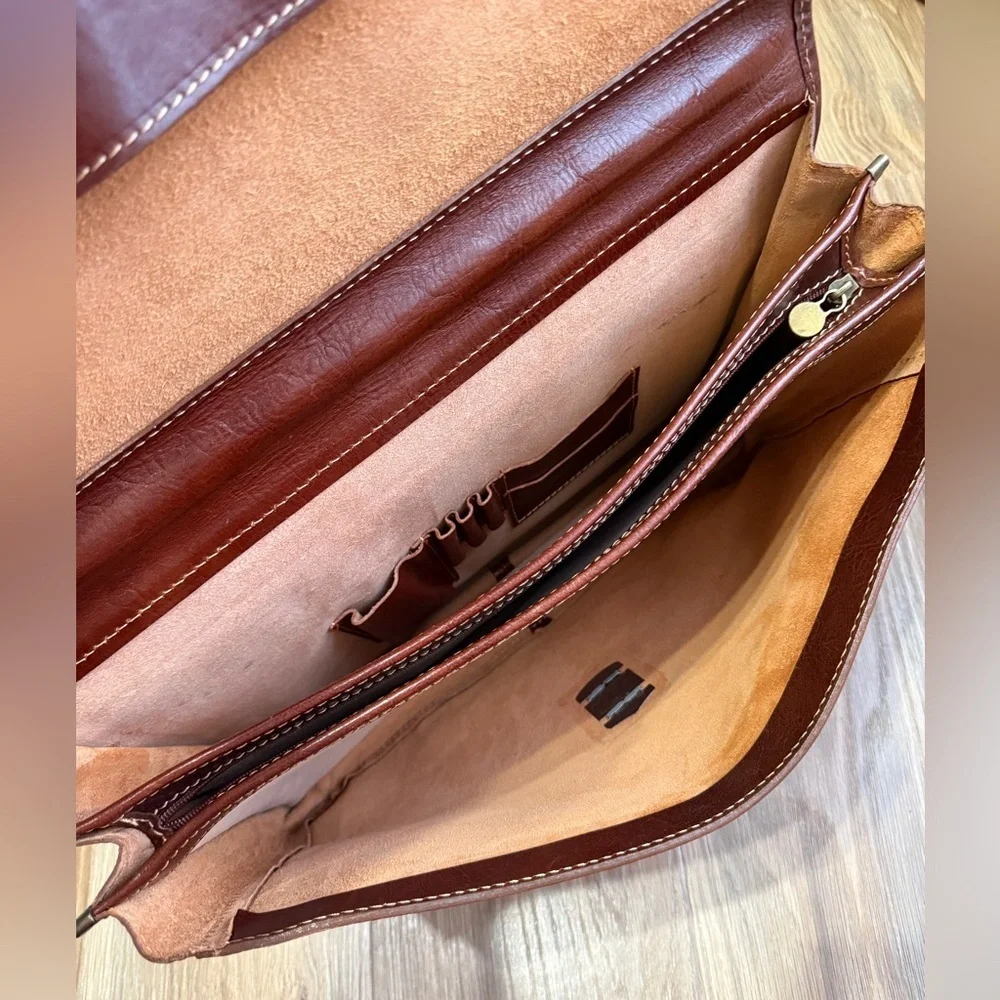 Floto Cenzo Leather Briefcase Messenger Bag Brown Italy LNC